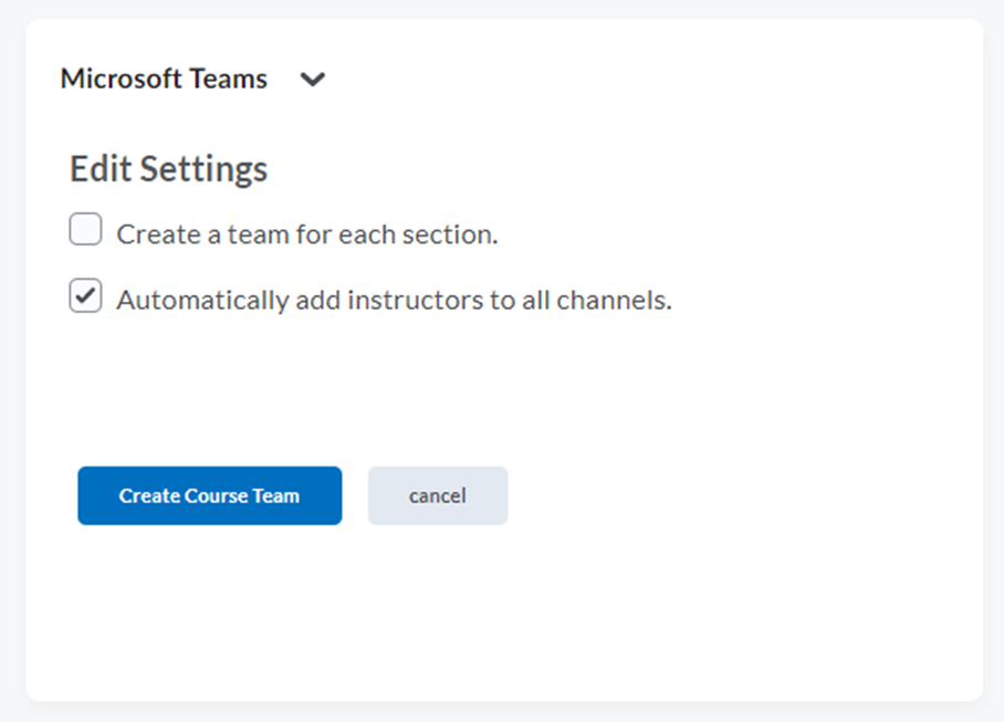 Place a checkmark in Automatically add instructors to all channels.